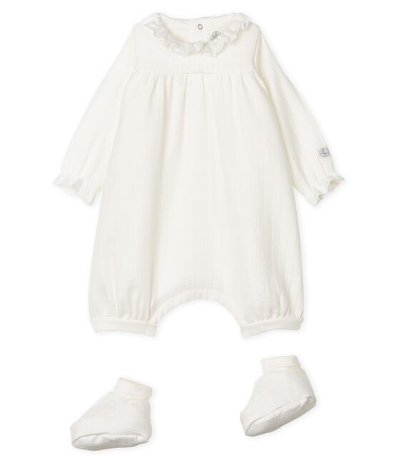 Conjunto de mono y patucos para bebé de tela de mantilla blanco MARSHMALLOW