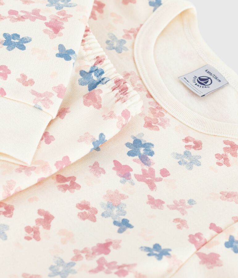 Pijama infantil de felpa con estampado de flores crudo/multicolor