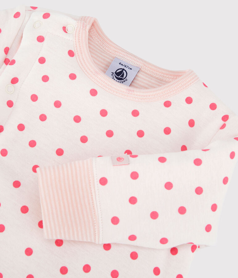 Mono acolchado sin pies de beb&eacute; de algod&oacute;n blanco/rosa