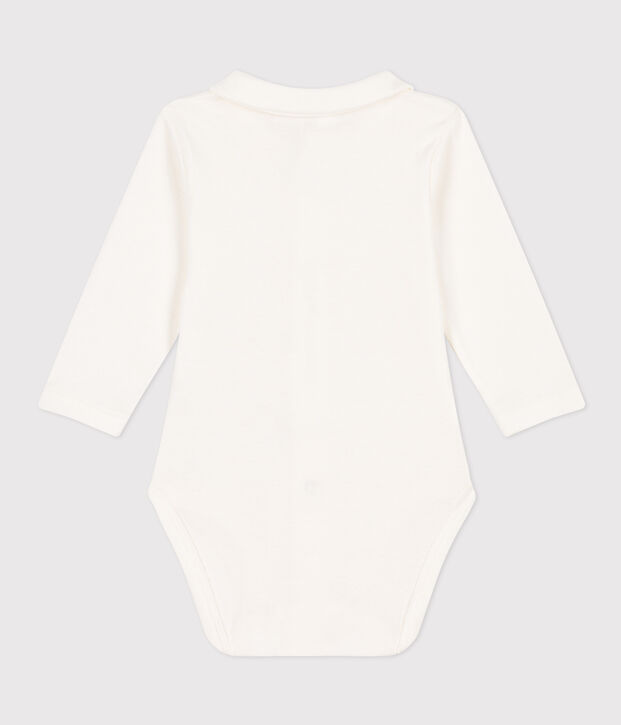 Body de manga larga con cuello de algod&oacute;n de beb&eacute; blanco