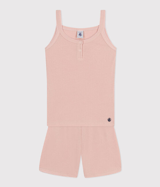 Pijama infantil corto y top liso de algodón y lyocell rosa SALINE