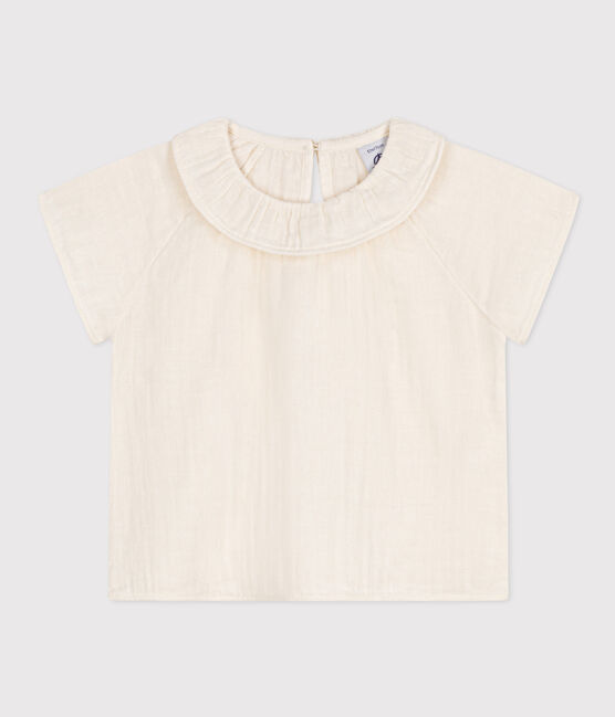 Blusa de manga corta de gasa de algodón para bebé blanco MARSHMALLOW