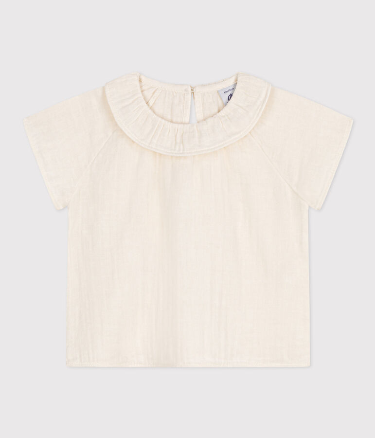 Blusa de manga corta de gasa de algod&oacute;n para beb&eacute; blanco