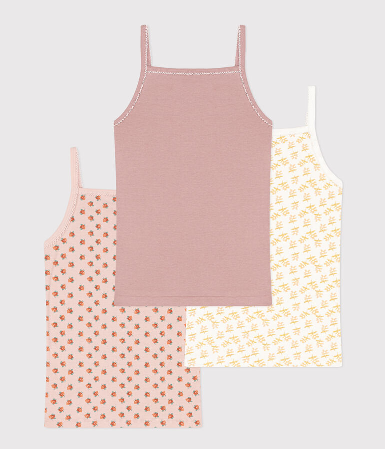 Juego de 3 camisetas de tirantes de algod&oacute;n con flor para ni&ntilde;a multicolor