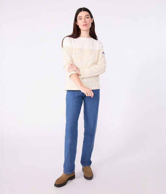 Camiseta marinera de algodón para mujer beige MILK/ CAJOU