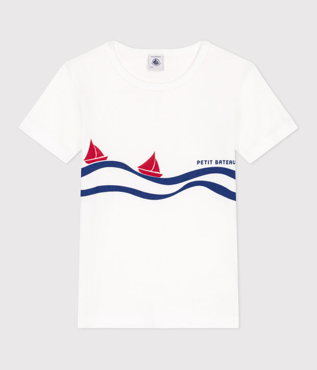 Camiseta infantil de manga corta de algod&oacute;n blanco/multicolor