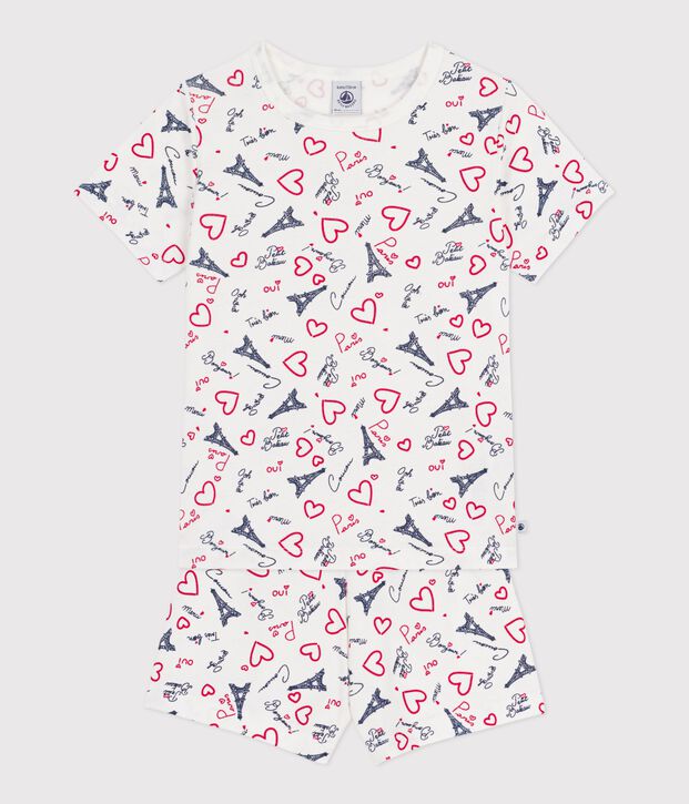 Pijama infantil corto de algod&oacute;n con estampado de Par&iacute;s blanco/multicolor