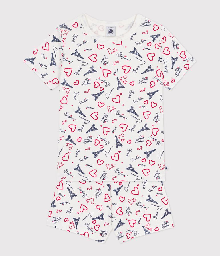 Pijama infantil corto de algod&oacute;n con estampado de Par&iacute;s blanco/multicolor