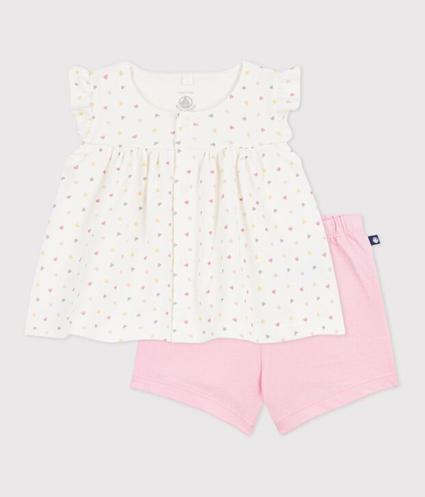 Conjunto de algod&oacute;n de 2 piezas con estampado de minicorazones para beb&eacute; blanco/multicolor