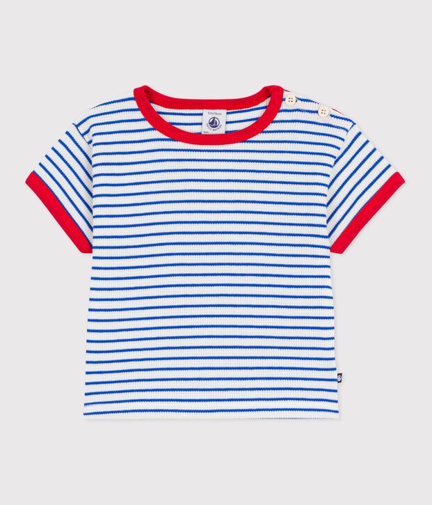 Camiseta de manga corta de algod&oacute;n a rayas para beb&eacute; azul/azul