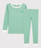 Pijama snugfit a rayas verdes de algodón orgánico de niño verde GAZON/blanco MARSHMALLOW