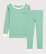Pijama snugfit a rayas verdes de algodón orgánico de niño