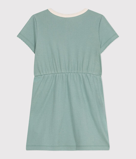 Vestido infantil liso de algodón de manga corta verde PAUL
