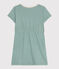 Vestido infantil liso de algodón de manga corta verde PAUL