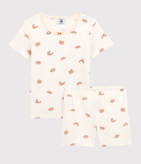 Pijama corto con cangrejos de algodón de niña blanco MARSHMALLOW/blanco MULTICO