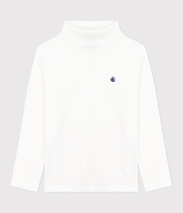Camiseta infantil de cuello alto de algod&oacute;n blanco