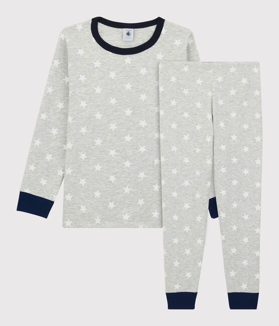 Pijama con estampado de estrellas de niño de algodón gris BELUGA/blanco MARSHMALLOW