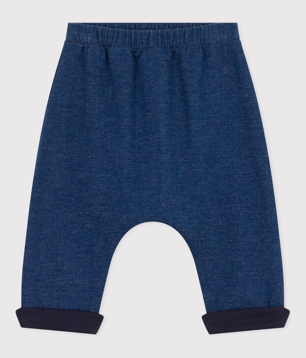 Pantal&oacute;n sarouel de mulet&oacute;n efecto denim para beb&eacute; azul/beige