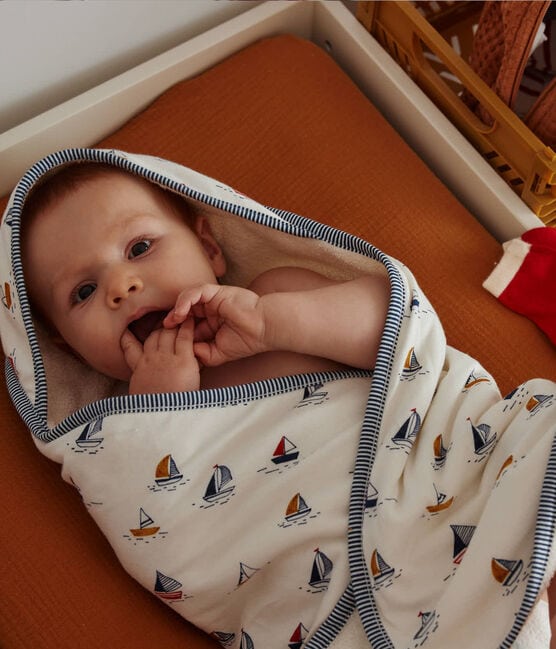 Toalla de baño y manopla para bebé con estampado marino blanco MARSHMALLOW/azul MEDIEVAL/ MULTICO