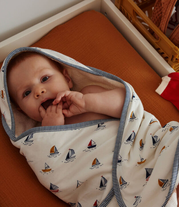 Toalla de ba&ntilde;o y manopla para beb&eacute; con estampado marino blanco/azul/multicolor