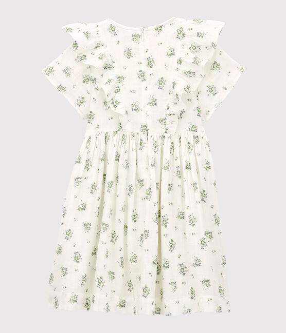 Vestido estampado de gasa de algodón orgánico de niña blanco MARSHMALLOW/blanco MULTICO
