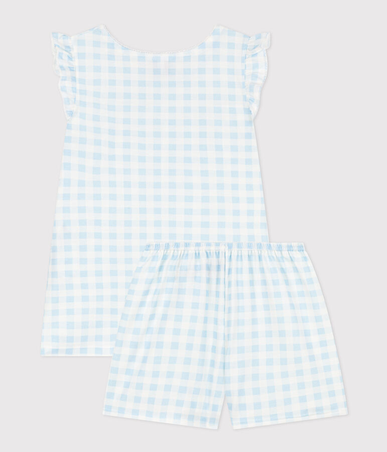Pijama corto de algod&oacute;n fino con estampado vichy para ni&ntilde;a blanco/azul