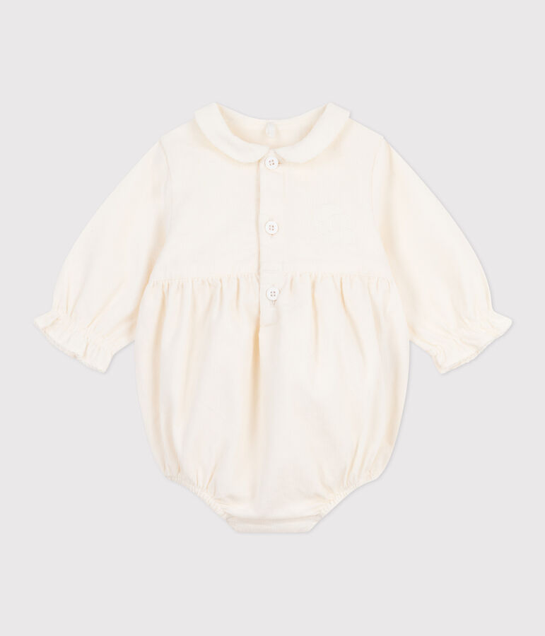 Mono corto de ceremonia de pana bordada para beb&eacute; crudo