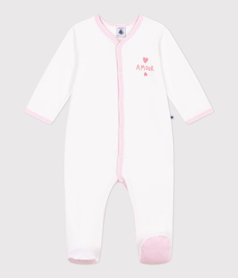 Pijama de terciopelo liso para beb&eacute; blanco