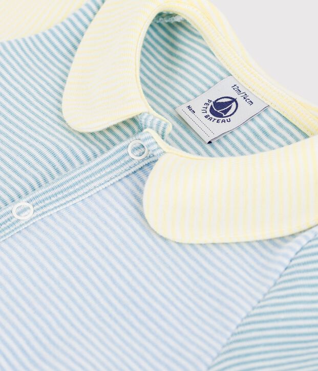 Mono corto de algod&oacute;n con cuello para beb&eacute; verde/blanco