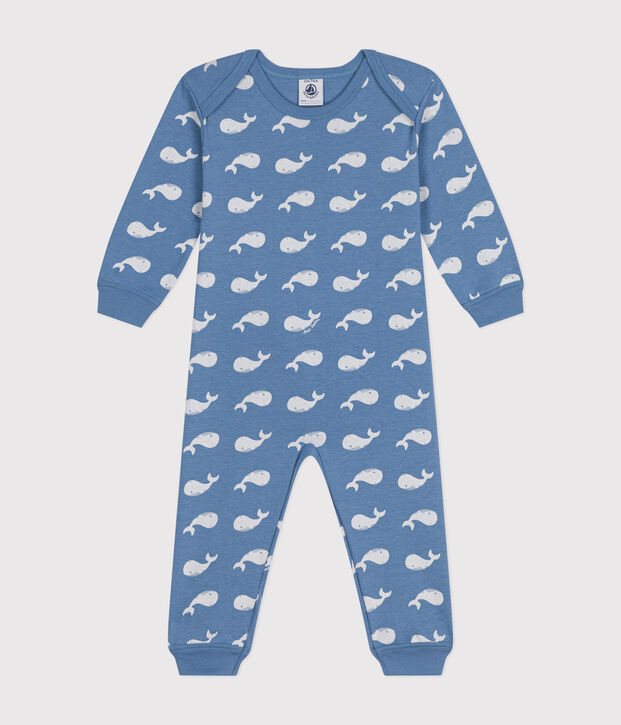 Pijama sin pies de algod&oacute;n con estampado de ballena para beb&eacute; azul/blanco