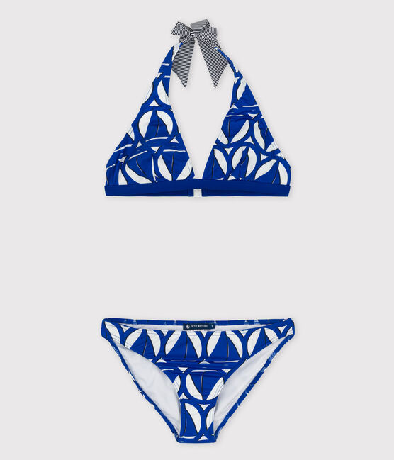 Bañador estampado de 2 piezas para mujer blanco MARSHMALLOW/azul PERSE/ MULTICO