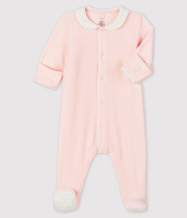 Pijama rosa de terciopelo con cuello para beb&eacute; ni&ntilde;a FLEUR