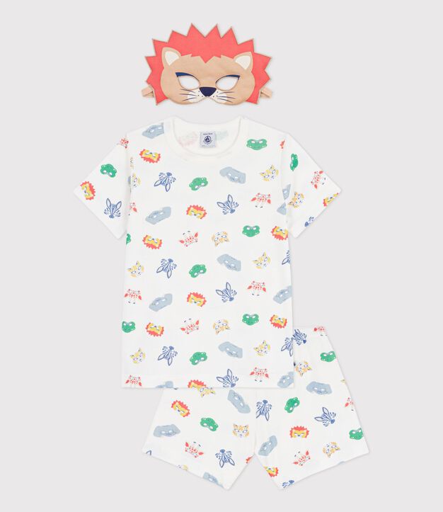 Pijama corto tipo disfraz infantil de algod&oacute;n con estampado de m&aacute;scaras blanco/multicolor