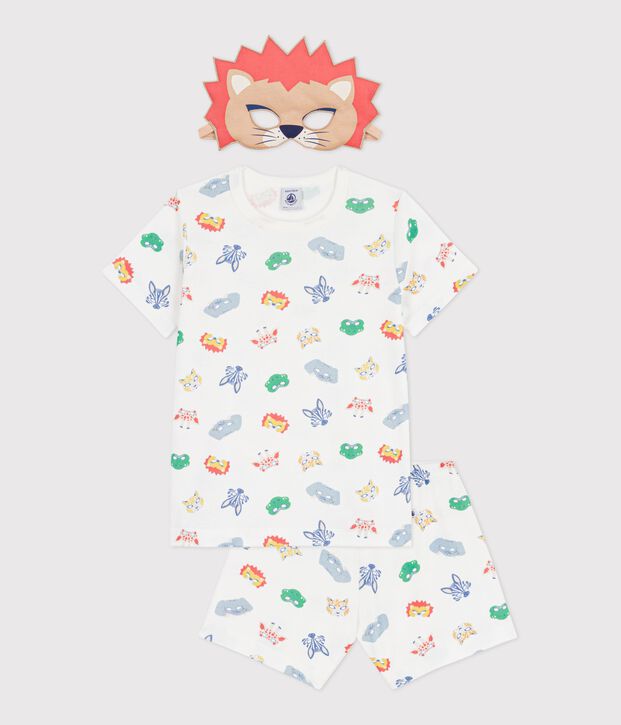 Pijama corto tipo disfraz infantil de algod&oacute;n con estampado de m&aacute;scaras blanco/multicolor
