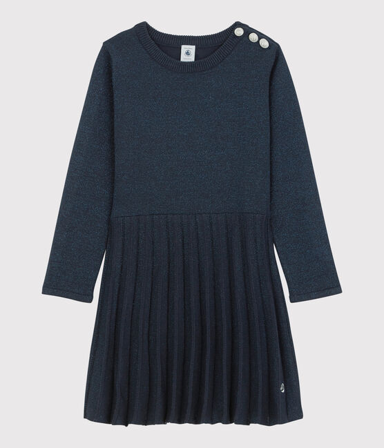 Vestido de manga larga de algodón de niña azul SMOKING BRILLANT