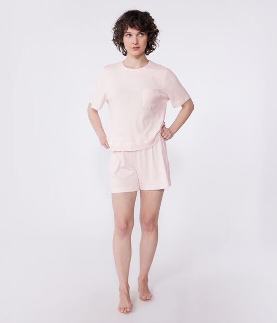 Pijama corto de manga corta de algodón para mujer rosa FLEUR