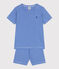 Pijama infantil corto de algodón a rayas azul PERSE/blanco MARSHMALLOW