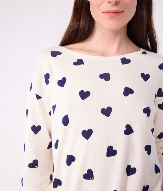 Camisón de algodón con estampado de corazón para mujer azul MILK/ SOIR