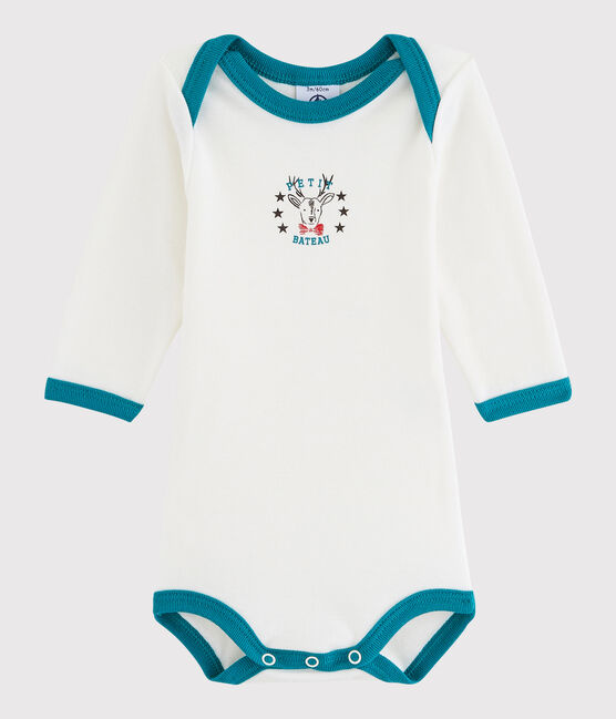Bodi de manga larga de bebé niño blanco MARSHMALLOW
