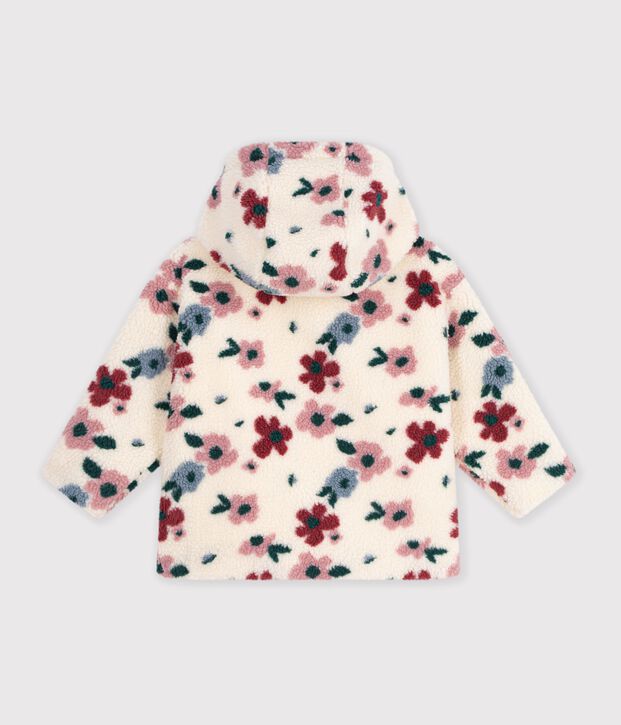 Chaqueta infantil de borreguito con flores y capucha crudo/multicolor