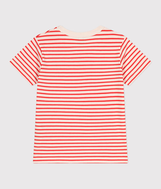 Camiseta infantil de manga corta de algod&oacute;n con rayas rojo/rojo