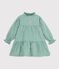 Vestido vichy infantil de popelina de manga larga verde/blanco