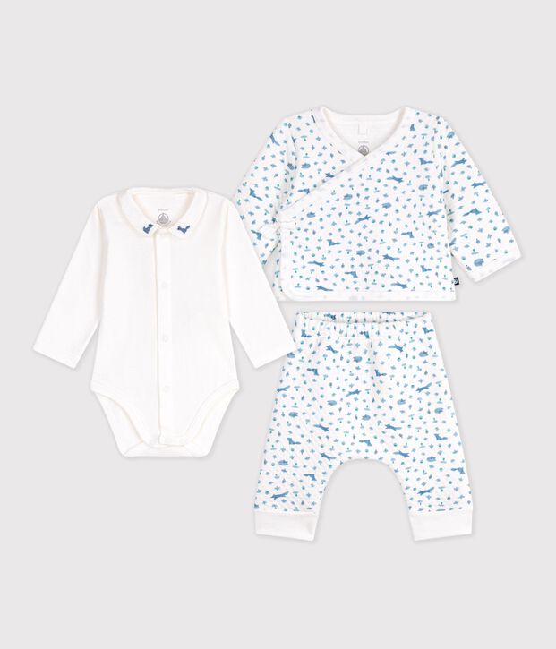 Conjunto de algod&oacute;n con cuello con estampado de zorro para beb&eacute; blanco/multicolor