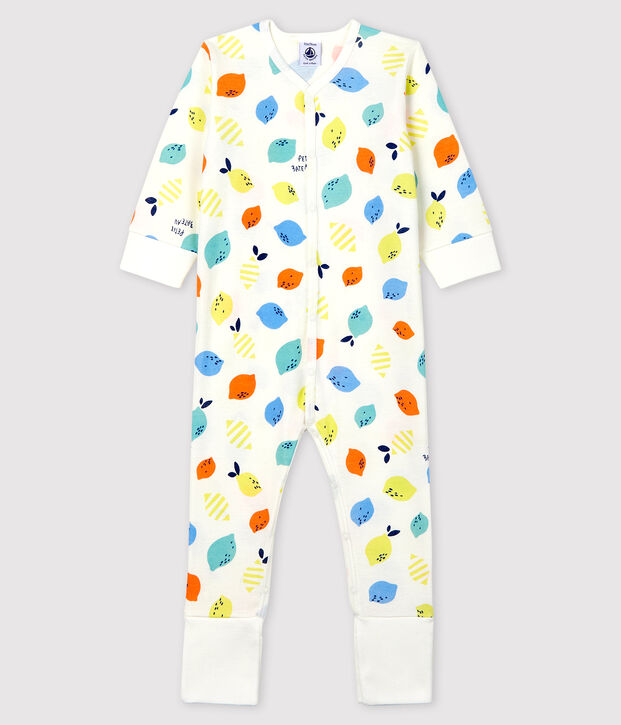 Pijama enterizo con pies desmontables de beb&eacute; de algod&oacute;n ecol&oacute;gico blanco/multicolor
