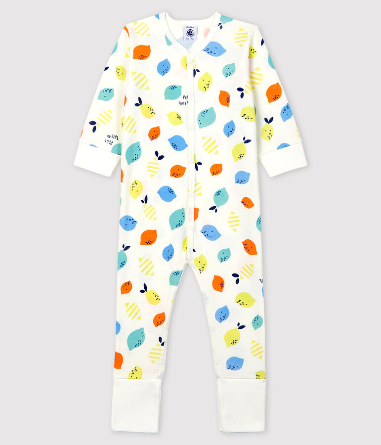 Pijama enterizo con pies desmontables de beb&eacute; de algod&oacute;n ecol&oacute;gico blanco/multicolor