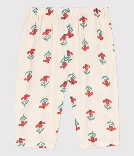 Pantalón estampado de gasa de algodón para bebé blanco AVALANCHE/ MULTICO