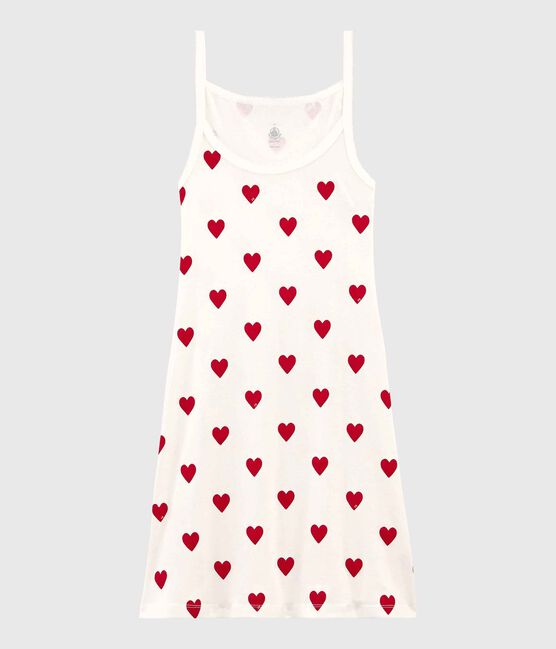 Vestido de tirantes de corazones de mujer blanco MARSHMALLOW/rojo TERKUIT