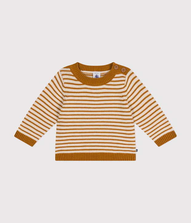 Jersey de punto tricotado de lana y algod&oacute;n para beb&eacute; marron/crudo