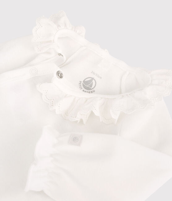 Bodi con cuello de bebé niña de algodón orgánico blanco MARSHMALLOW