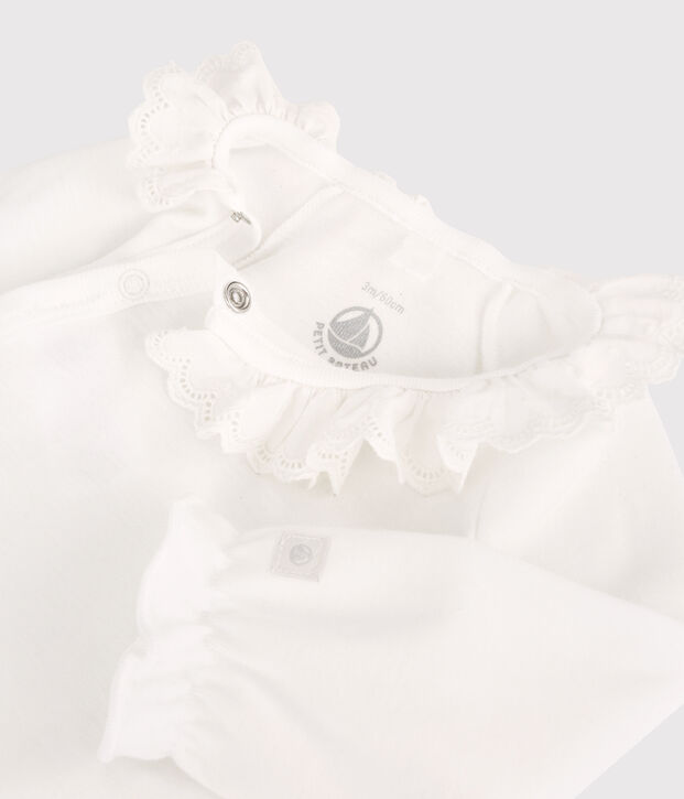 Bodi con cuello de beb&eacute; ni&ntilde;a de algod&oacute;n org&aacute;nico blanco